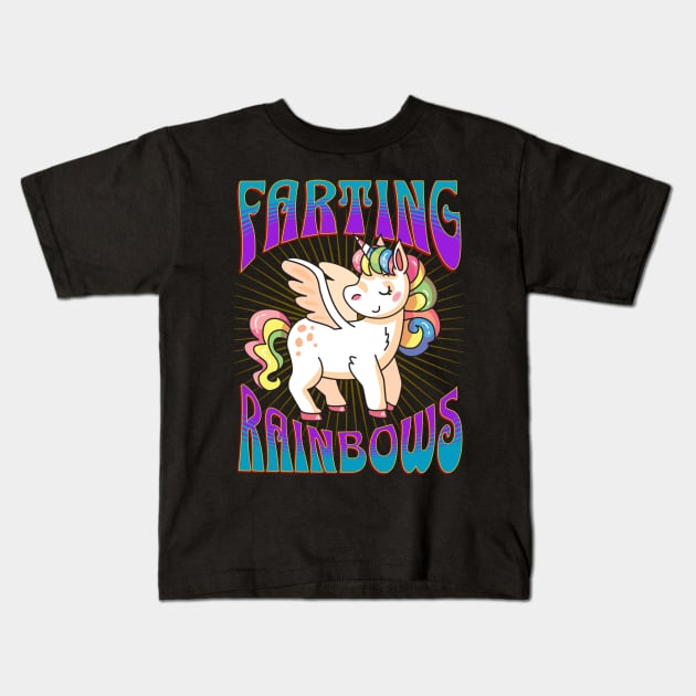 Unicorn Farting Rainbows Kids T-Shirt by RockReflections